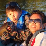 Chase Ganaden and his father, Ben, with a bass taken on a bobber. 