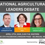 Follow along with our live coverage of the 2025 National Agricultural Leaders Debate. Photo: Screencap via x.com/@CFAFCA
