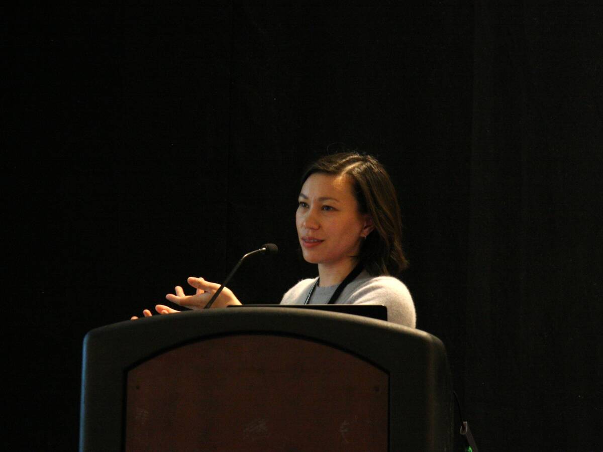 Michelle Carkner from the University of Manitoba speaks at Advancing Organics 2025 in Saskatoon, Sask. Photo: Janelle Rudolph