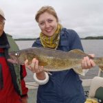 Julie Sopuck with a 69-centimetre walleye caught with a bottom bouncer and spinner rig in an area of high current and nasty snags. 