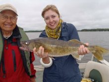 Julie Sopuck with a 69-centimetre walleye caught with a bottom bouncer and spinner rig in an area of high current and nasty snags. 