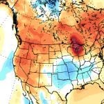 This week’s map shows the forecast temperature anomalies across Canada and the U.S. for June, July, and August according to the CanSIP weather model. Orange and reds are above average temperatures.