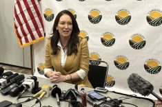 FILE PHOTO &#8211; U.S. agriculture secretary Brooke Rollins speaks to the media at the Commodity Classic in Denver. Photo: Robert Arnason

