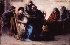 “Mortgaging the Homestead” by George Agnew Reid, painted in 1890, captures the hardships of farm life that still echo today.