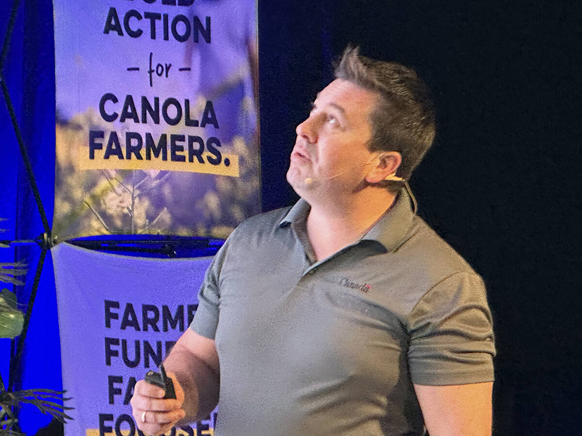 Tyler Wist speaks at a farm show earlier this year. Photo: File
