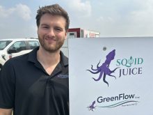 Sammy Prantera of GreenFlow, makers of Squid Juice, at AIM 2025. PHOTO: GORD GILMOUR
