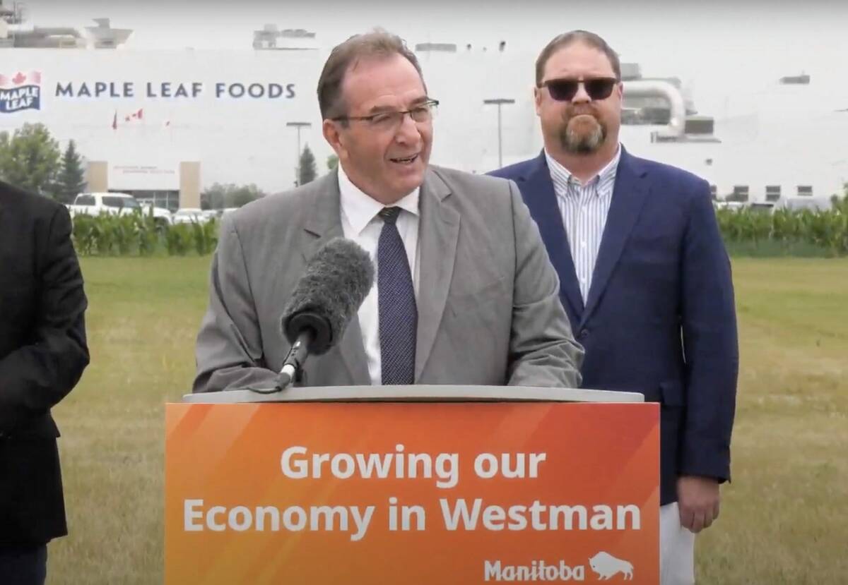 Manitoba Agriculture Minister Ron Kostyshyn speaks at an announcement in Brandon July 23, 2025.