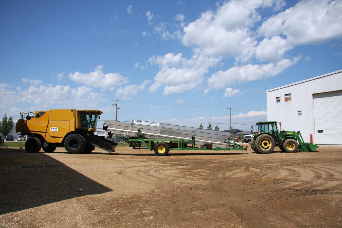 PAMI's combine calibration machine displayed at Prairie Agricultural Machinery Institute in Humboldt at their 50th anniversary open house July 2025. Photo: Janelle Rudolph 