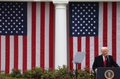President Donald Trump speaks during a &#8216;Liberation Day&#8217; event in the Rose Garden at the White House on April 2, 2025 in Washington, D.C. Photo: Samuel Corum/Sipa USA via Reuters Connect.
