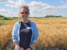 Linda Schott, the University of Manitoba's new potato sustainability chair, at a field day at the Manitoba Crop Diversification Centre in Carberry on Aug. 6, 2025.
