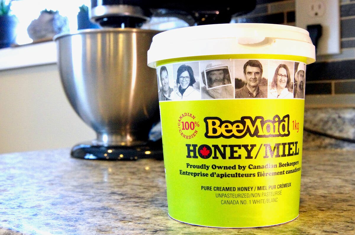 A container of honey proudly displays its Canadian farm origins. Trade tensions, with the U.S. threatening tariffs on Canadian products, has revived calls for Canadians to buy local and buy Canadian at the grocery store. PHOTO: ALEXIS STOCKFORD