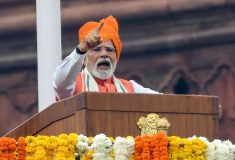 New Delhi, Aug 15 (ANI): Indian Prime Minister Narendra Modi addresses the nation from the ramparts of Red Fort on 79th Independence Day, in New Delhi on Friday, Aug. 15. (ANI Photo/Rahul Singh)No Use India.
