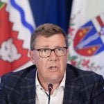Saskatchewan Premier Scott Moe speaks to the media during the 2025 summer meetings of Canada&#8217;s Premiers at Deerhurst Resort in Huntsville, Ont., on Wednesday, July 23, 2025. Photo: Nathan Denette/The Canadian Press via ZUMA Press
