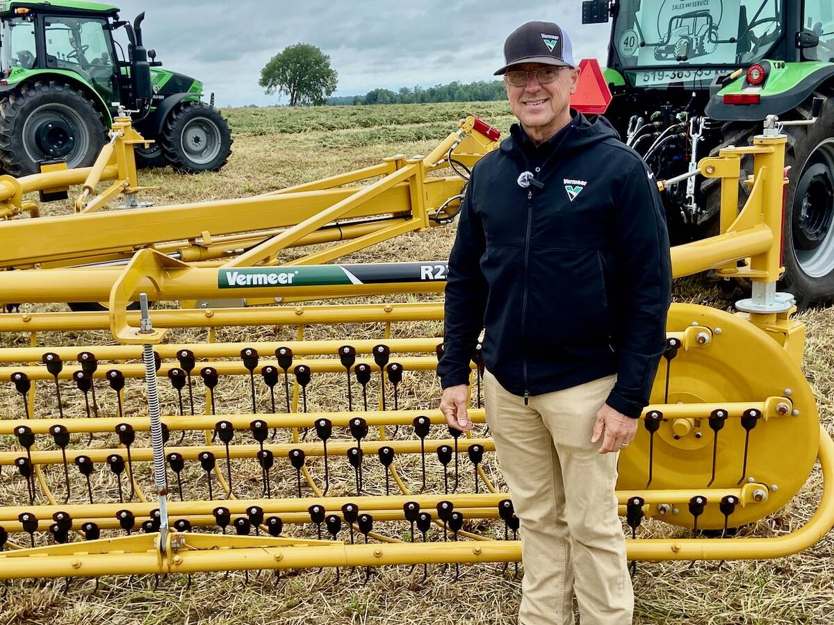 Bart Elder, of Vermeer, says boxy, clean windrows help make better hay bales and a basket rake excels in those areas.