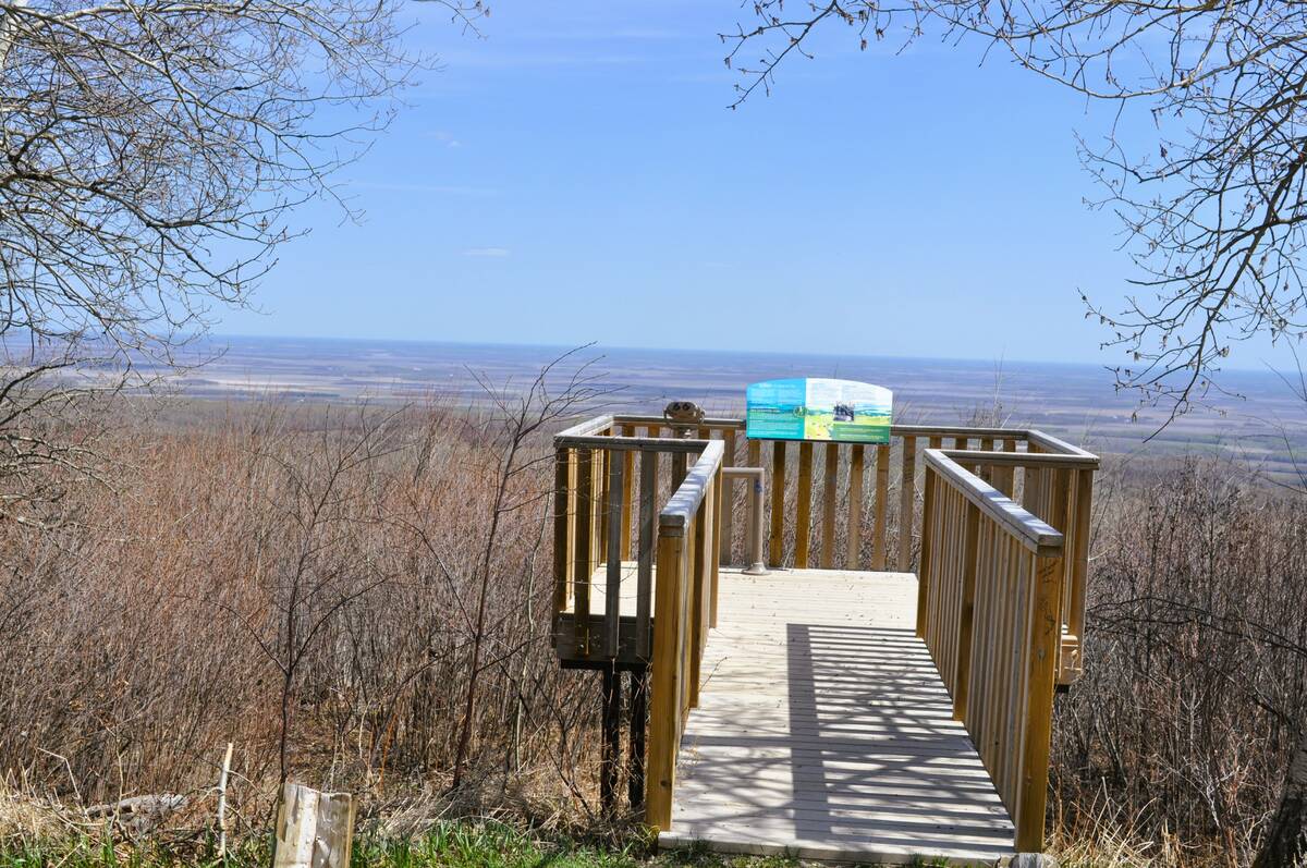 View from roadside stop at top of escarpment, Riding Mountain National Park, 2025. Photo: Donna Gamache