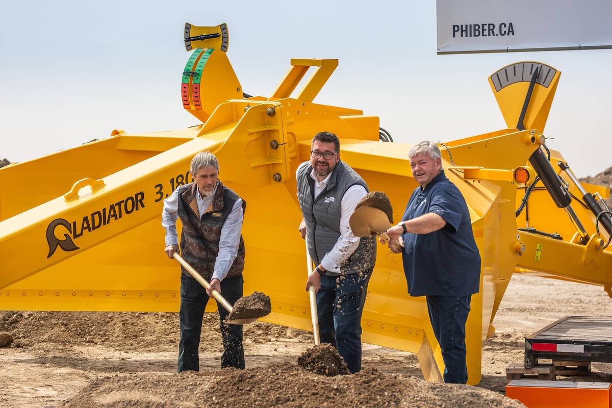 A sod turning ceremony in Crystal City, Man., marks the start of a facility expansion for Manitoba farm equipment manufacturer PhiBer Manufacturing on June 5, 2025. Photo: PhiBer Manufacturing