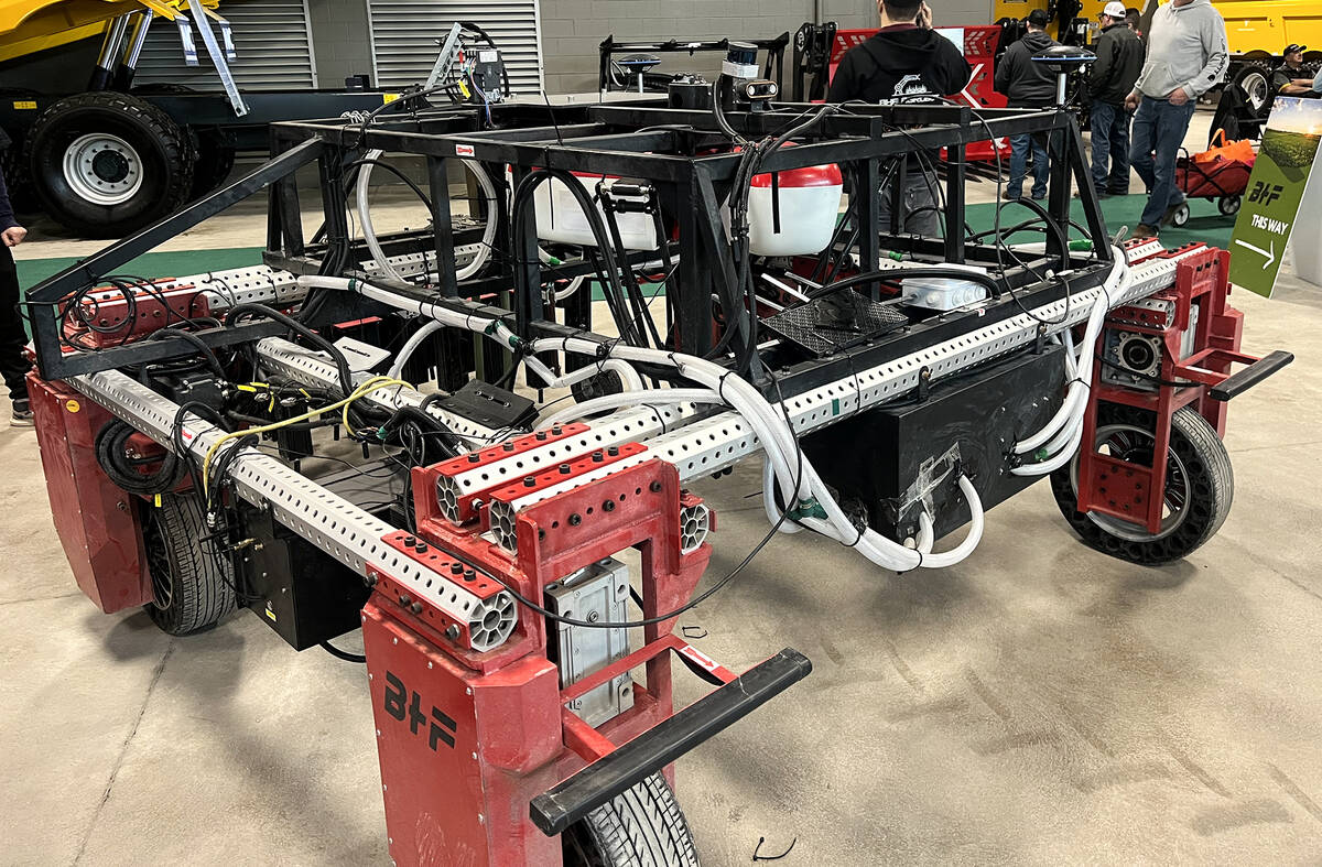 The 1.2 tonne BHF ElectricWeeder is an Ontario-made and developed weather-resistant autonomous robot that uses crop-based modelling, not weed-based. Photo: Kristy Nudds