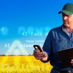 A royalty free image from the farming industry of a farmer in a canola field using a tablet computer and smart phone to surf the internet, check email or make a phonecall.