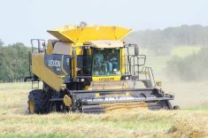 A Lexicon combine harvests crop near Altamont in 2020. PHOTO: ALEXIS STOCKFORD