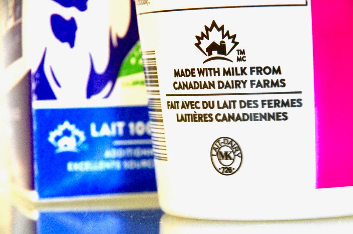 Labels on milk and other dairy products note their contents as coming from Canadian farms. Photo: Alexis Stockford