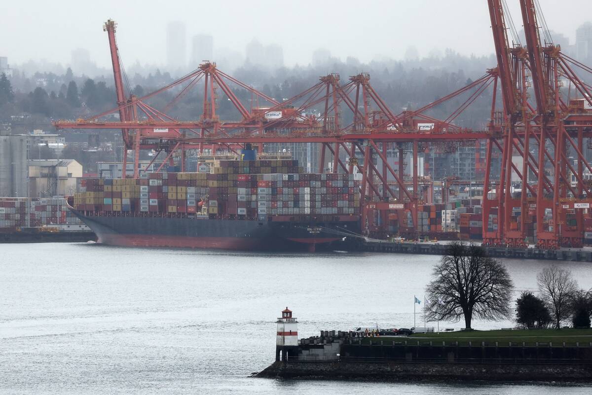 A container ship is moored at Centerm in the Port of Vancouver in Vancouver, British Columbia, Canada March 12, 2025.