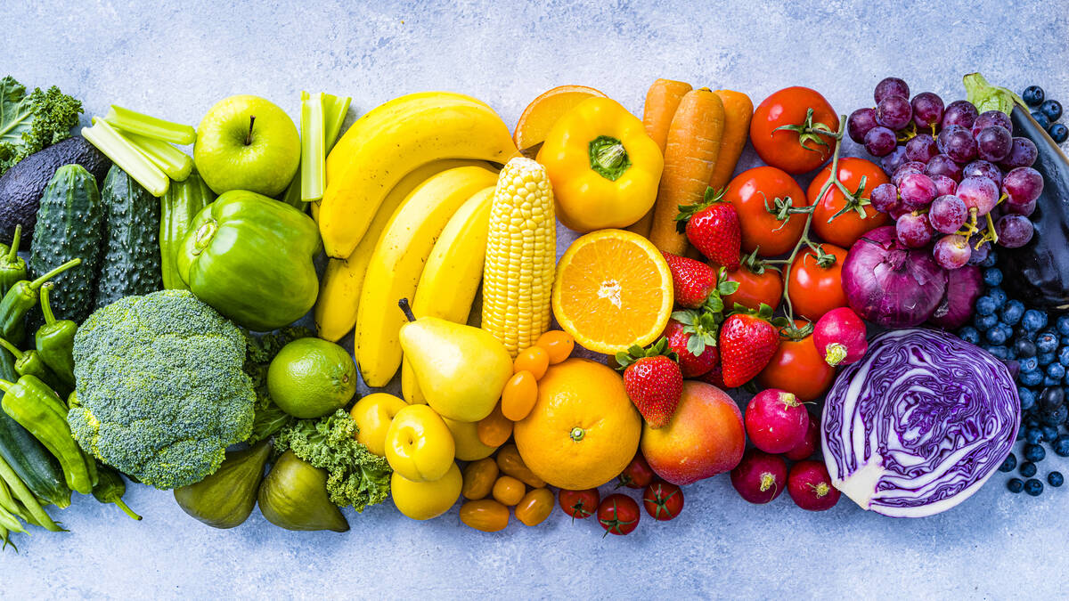 Rainbow colored fruits and vegetables banner. Photo: fcafotodigital/iStock/Getty Images