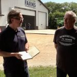 Rick Rutherford talks with digital editor Greg Berg at the 4R Field Day at Rutherford Farms on Aug. 6, 2025.