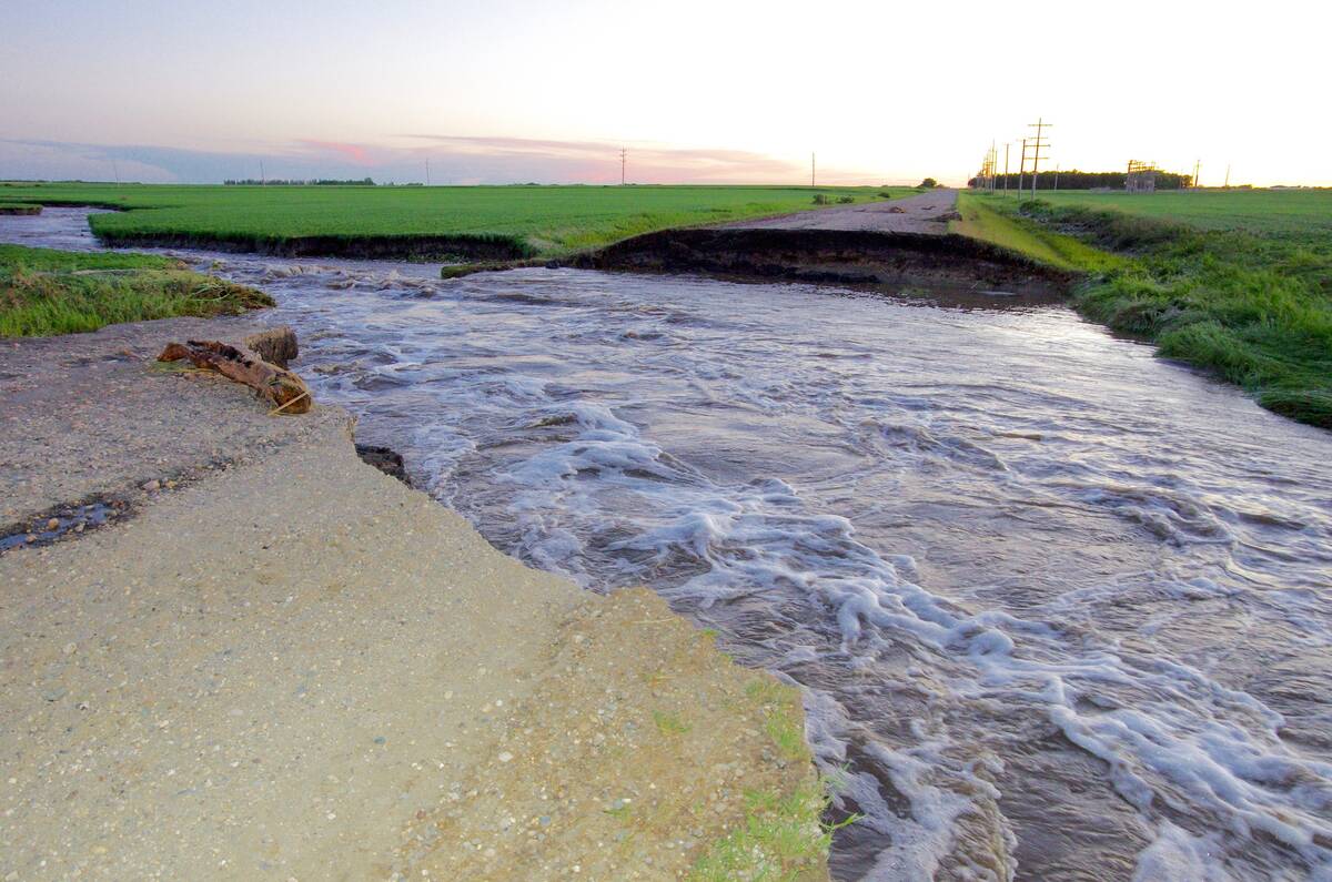 Heavy rain in western Manitoba in 2020 caused significant road infrastructure damage in the region. Photo: Alexis Stockford