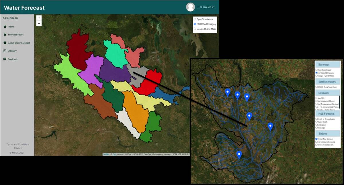A demonstration of the Manitoba Forage and Grassland Association’s Aquanty-powered forecasting tool, as it stood in 2021. Photo: Screen capture/Manitoba Forage and Grassland Association
