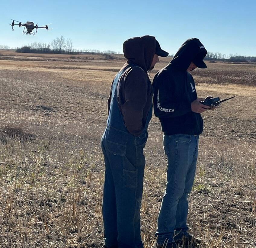 Drone use brings a high-tech angle to dormant seeding. Photo: Submitted/Jodie Horvath