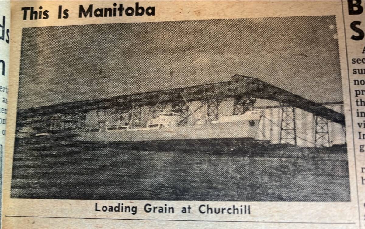 Grain is loaded onto a ship in Churchill in this 1957 image from the Manitoba Co-operator. The paper has spent the last century covering the issues that matter to farmers in the province. Photo: Manitoba Co-operator archives