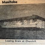Grain is loaded onto a ship in Churchill in this 1957 image from the Manitoba Co-operator. Image: Manitoba Co-operator archives