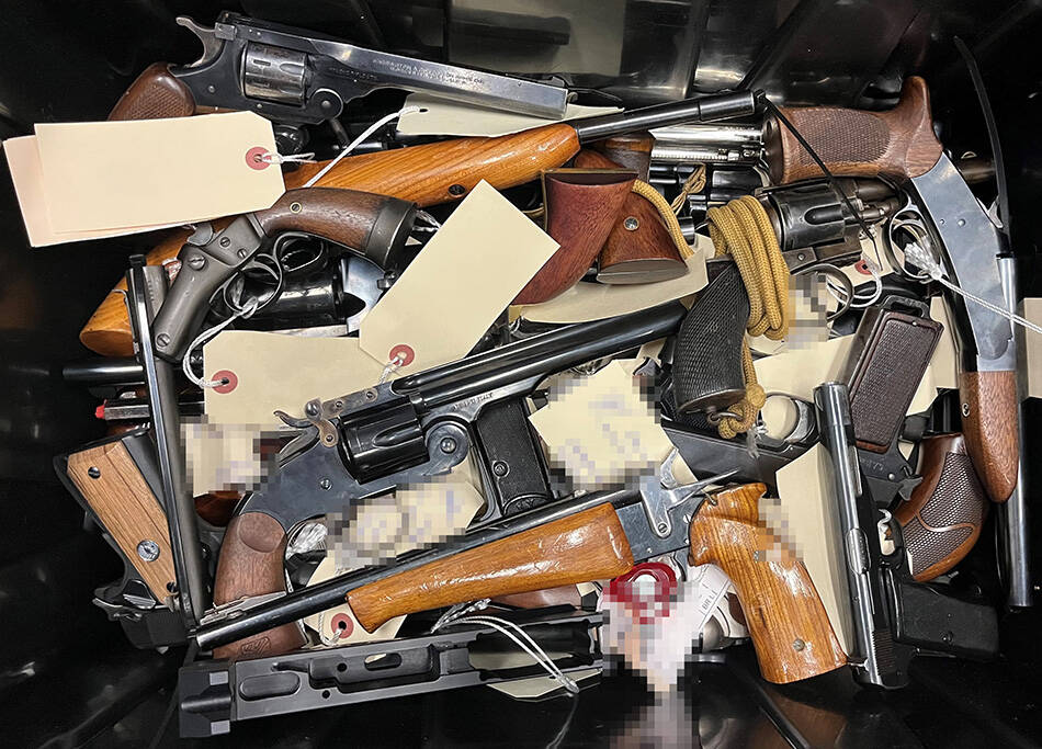 In October 2023, the RCMP National Weapons Enforcement Support Team out of Winnipeg and Killarney RCMP seized 121 firearms, including restricted or prohibited weapons, large quantities of ammunition, body armour and other associated paraphernalia from a property in Wawanesa. Photo: RCMP