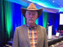 Mike Duguid was installed in the Manitoba Forage and Grassland Association’s Wall of Fame at the organization’s 2025 regenerative agriculture conference in Brandon Nov. 12. Photo: Miranda Leybourne
