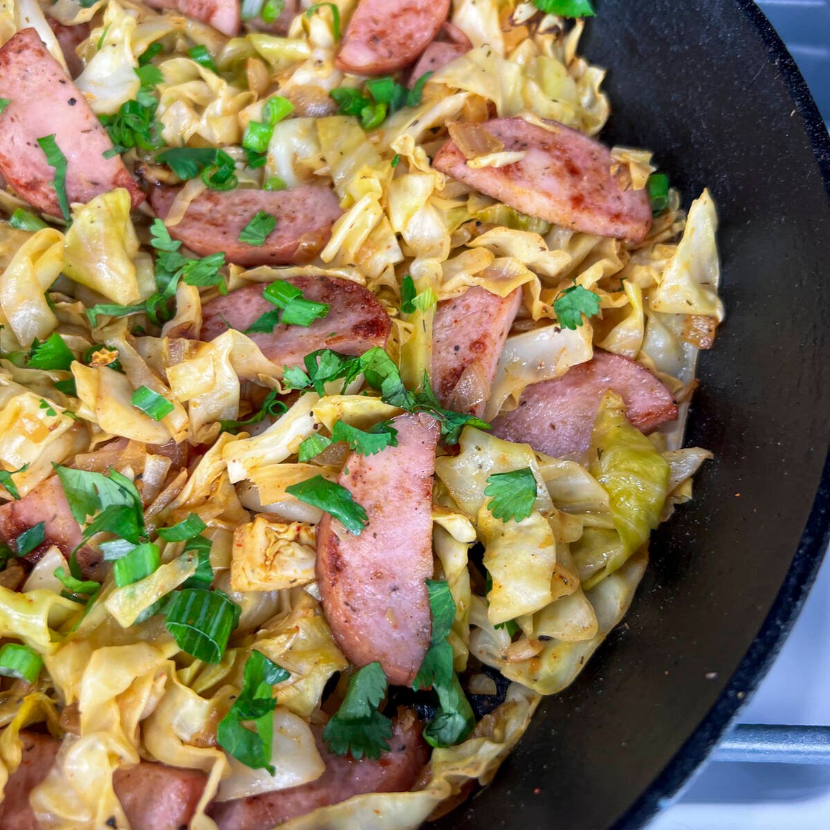 Simple never tasted better than this quick cabbage and kielbasa skillet. Photo: Getty Stewart