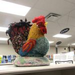 A 3D rooster is among the fabric and fibre art pieces on display at MacGregor during the fall TFAM exhibit. Photo: Donna Gamache