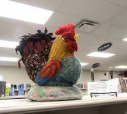 A 3D rooster is among the fabric and fibre art pieces on display at MacGregor during the fall TFAM exhibit. Photo: Donna Gamache