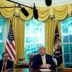 USE UNTIL DEC. 27, 2025. U.S. President Donald Trump speaks to the media amid a meeting with Chinese officials during his first term in 2019. Photo: Yuri Gripas/Reuters