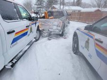 Police pursued a stolen vehicle in Steinbach in January 2024. A police vehicle was rammed during the incident. Photo: RCMP