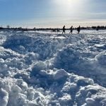 Deep snow got more than one vehicle stuck at Minnedosa Lake following consecutive snow storms in the first week of March 2024. Photo: Alexis Stockford