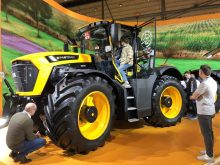 JCB’s new 6300 series tractor on the show floor at Agritechnica 2025 in Hanover, Germany, in November. Photo: Greg Berg