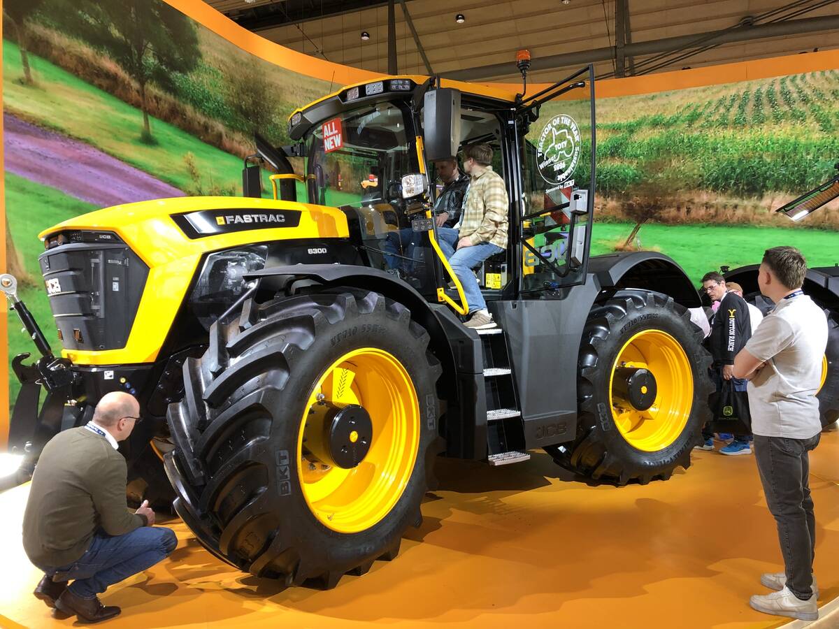 JCB’s new 6300 series tractor on the show floor at Agritechnica 2025 in Hanover, Germany, in November. Photo: Greg Berg