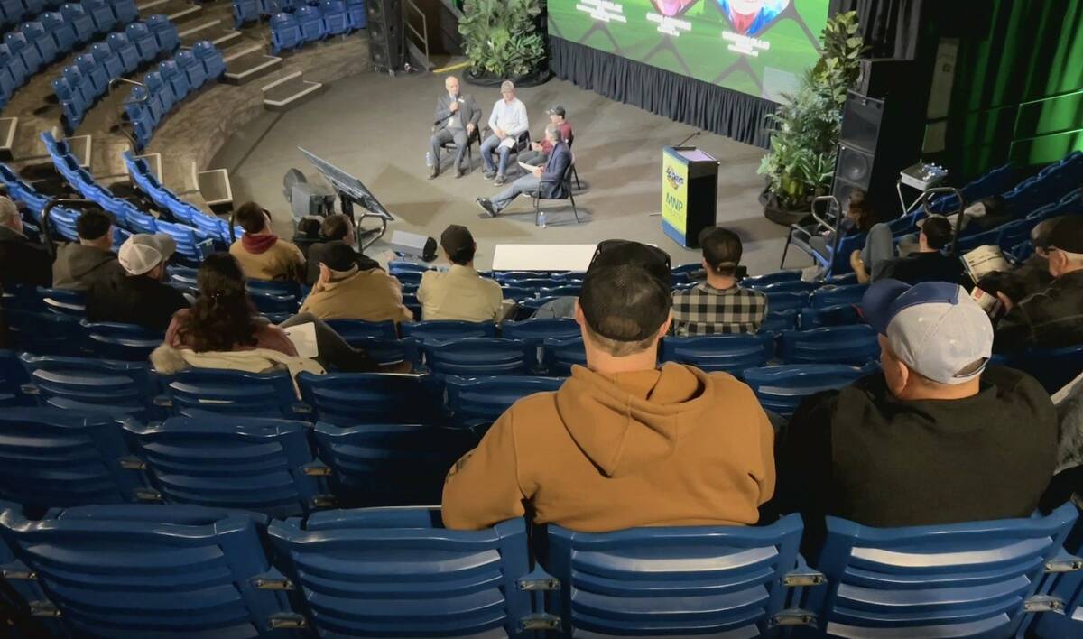 Manitoba Ag Days 2025 attendees listen to a speaker at the MNP Theatre at the Keystone Centre in Brandon. PHOTO: GORD GILMOUR