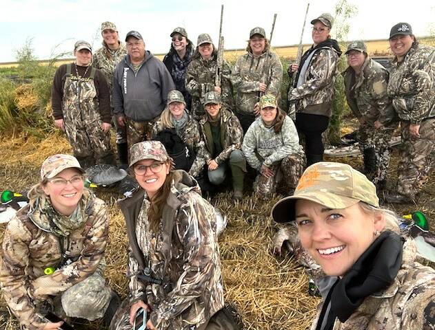 Carly Deacon, managing director of the Manitoba Wildlife Federation (bottom right), during a Team Lady Fowlers mentored hunt. Photo: Carly Deacon