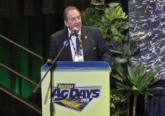 Manitoba Agriculture Minister Ron Kostyshyn announces changes to the 2026 agricultural insurance programs at Manitoba Ag Days in Brandon on Jan. 20, 2026. Photo: Miranda Leybourne