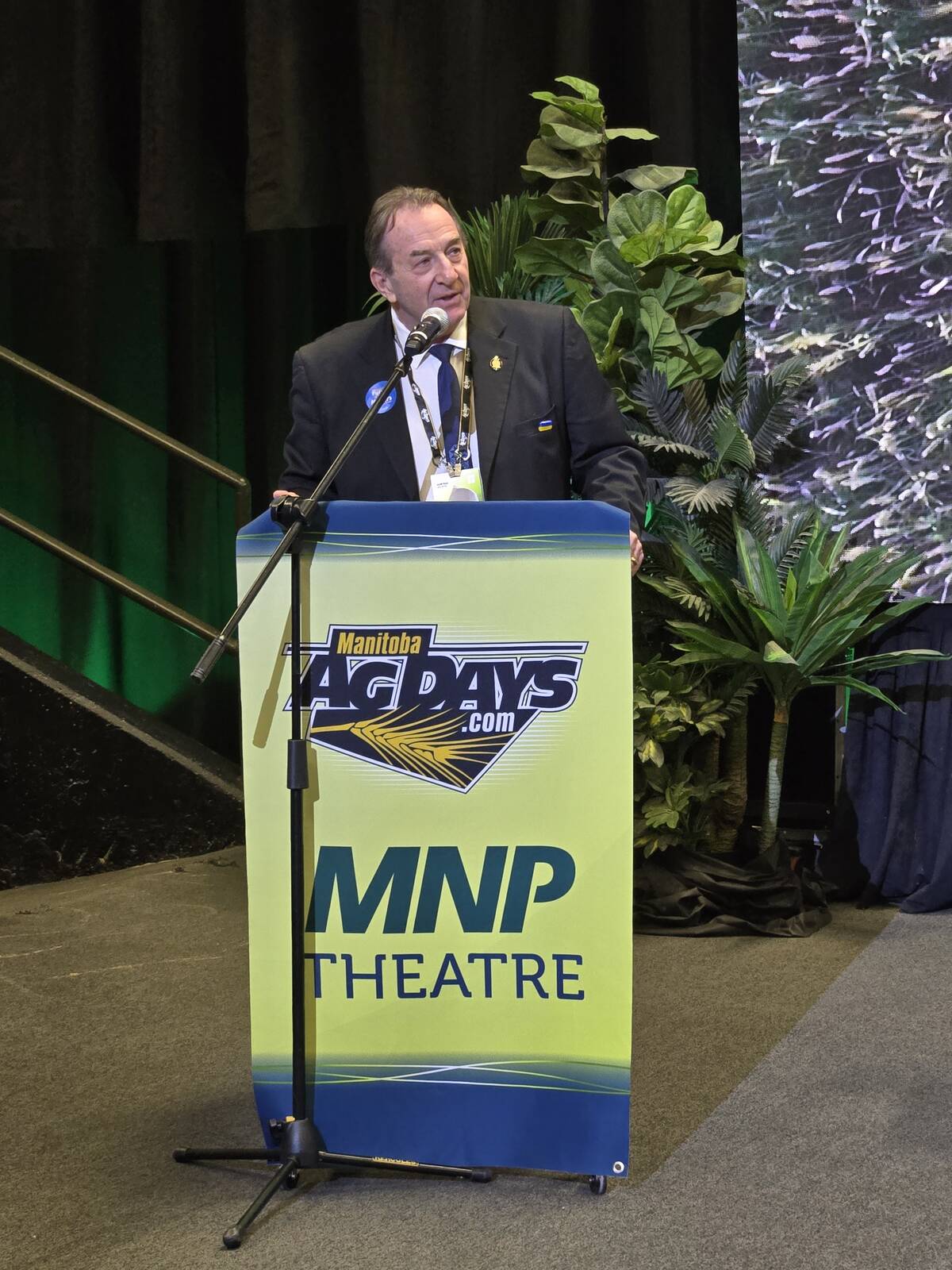 Manitoba Agriculture Minister Ron Kostyshyn announces changes to the 2026 agricultural insurance programs at Manitoba Ag Days in Brandon on Jan. 20, 2026. Photo: Miranda Leybourne