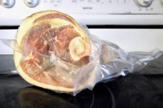 A locally bought frozen ham from a pig born, raised, slaughtered and its meat sold within Manitoba. Photo: Alexis Stockford