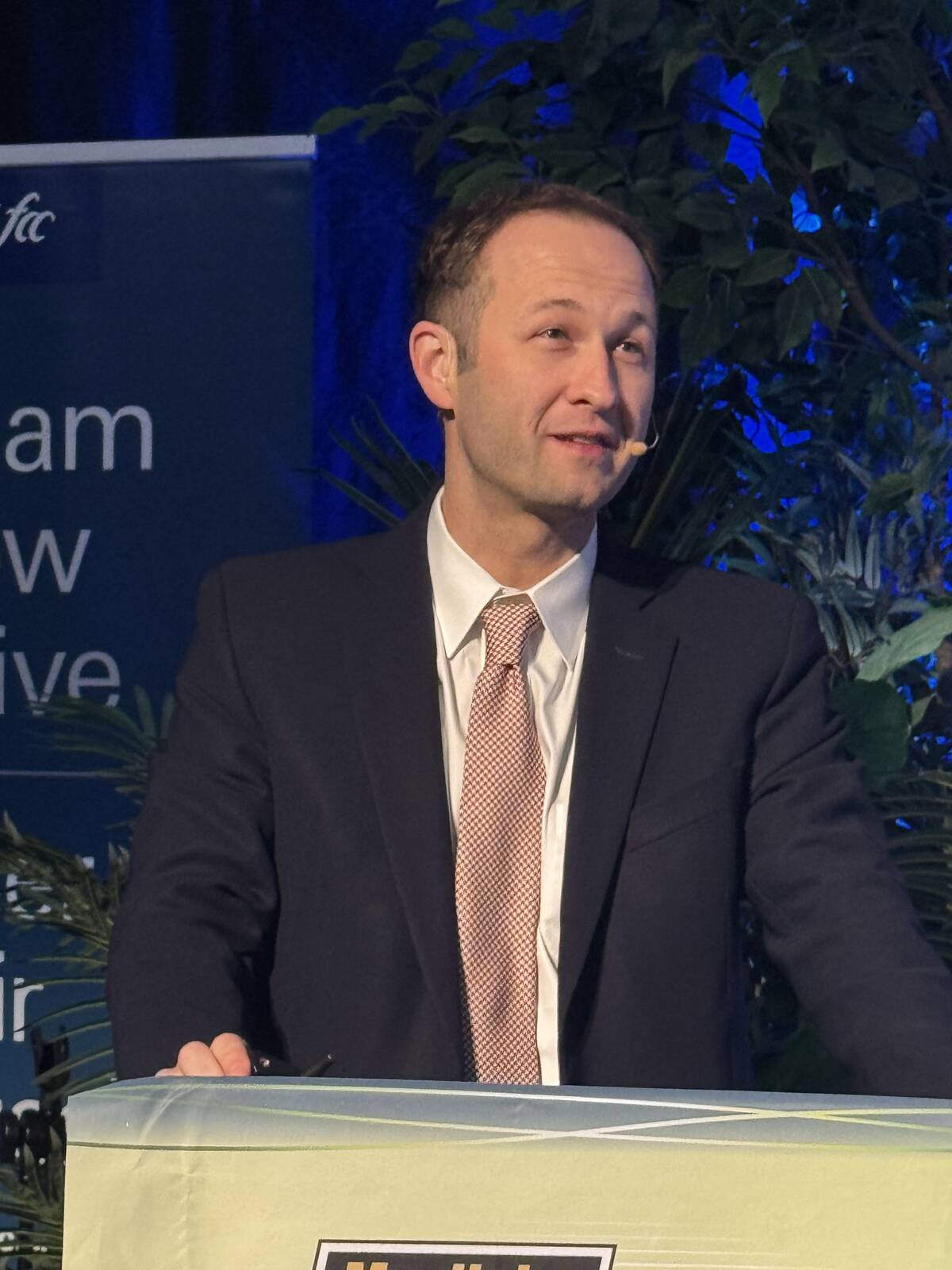 U.S. based analyst Jacob Shapiro told his Manitoba Ag Days audience he's optimistic about their opportunities under the emerging world order. Photo: Laura Rance