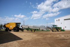PAMI's combine calibration machine displayed at Prairie Agricultural Machinery Institute in Humboldt at their 50th anniversary open house July 2025. Photo: Janelle Rudolph