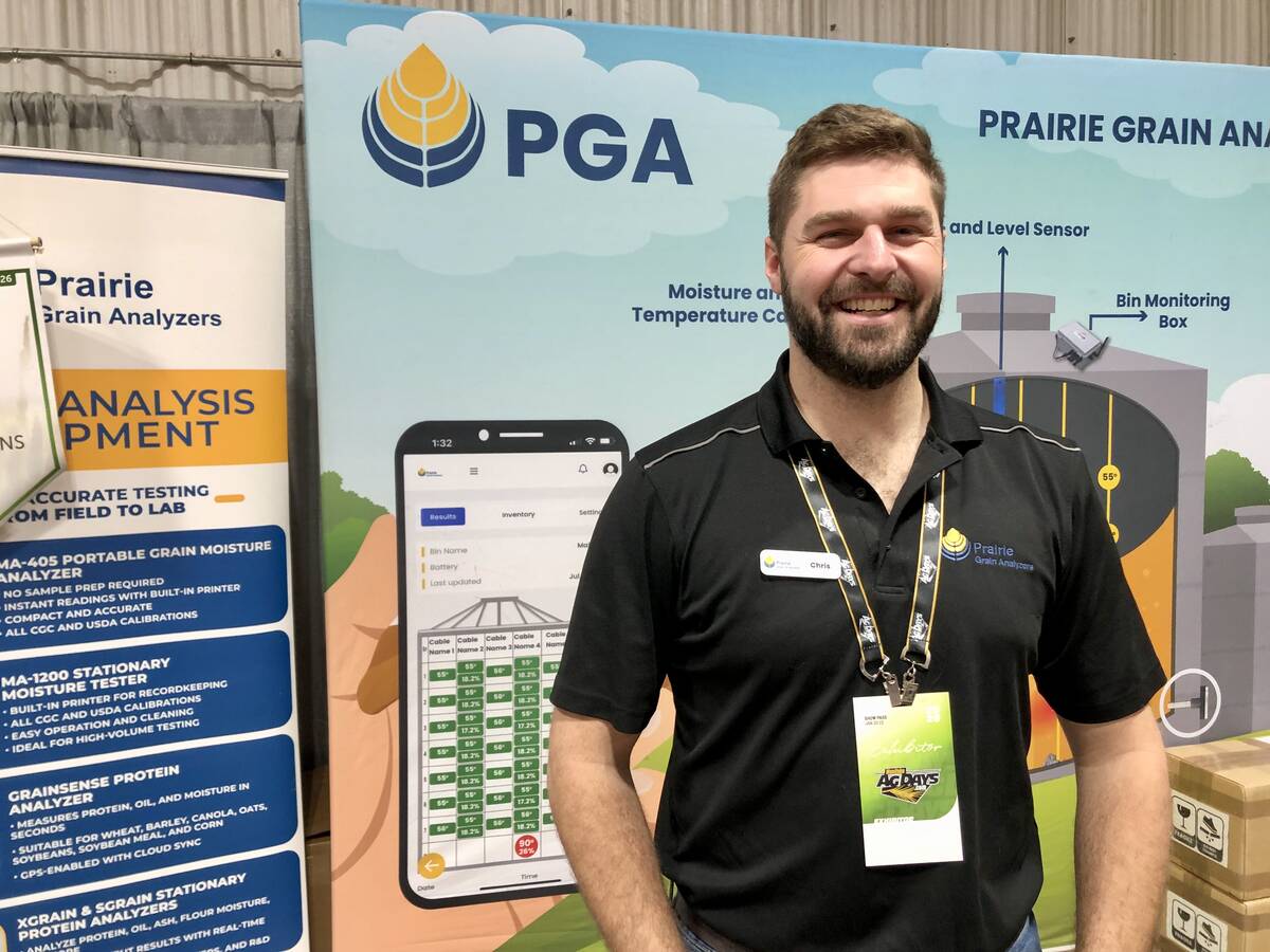 Chris Hendrickson, director of international business development with Prairie Grain Analyzers, at Manitoba Ag Days on Jan. 21, 2026. Photo: Greg Berg